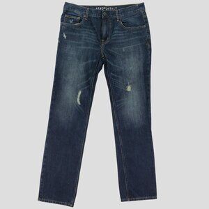 Aeropostale Mens Distressed Straight Leg Dark Wash Denim Jeans Size 34W X 32L